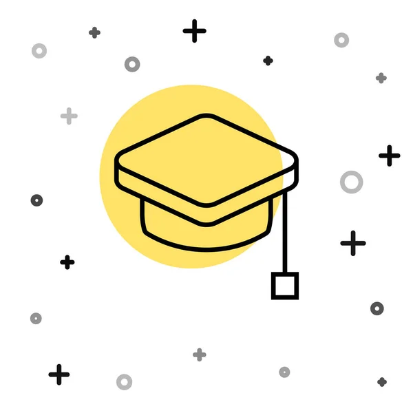 黑线毕业帽图标孤立在白色背景 有花生酱图标的毕业帽 随机动态形状 — 图库矢量图片
