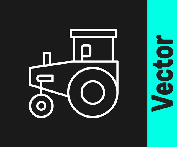Ligne Blanche Icône Tracteur Isolé Sur Fond Noir Vecteur — Image vectorielle