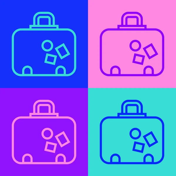 Pop Art Line Suitcase Travel Icon Isolated Color Background Traveling — Stock Vector