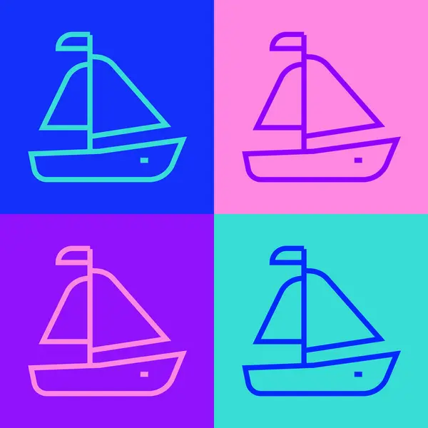 Pop Art Line Velero Yate Velero Icono Del Barco Aislado — Vector de stock