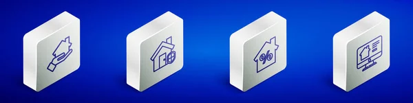 Definir Isometric Linha Realtor Casa Sob Proteção Com Desconto Percentual — Vetor de Stock