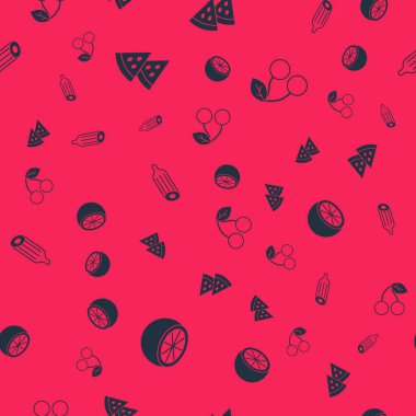 Portakal meyvesi, karpuz, taze salatalık ve kiraz koyun. Vektör