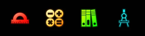 Set Protractor Calculatrice Dossiers Bureau Dessin Icône Boussole Vecteur — Image vectorielle