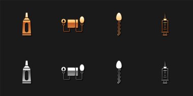 Merhem kremi, kan basıncı, sperm ve şırınga ikonunu hazırlayın. Vektör