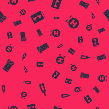 Merhem kremi, röntgen çekimleri, ilaç şişesi, haplar ve hastane tabelasını kusursuz desenlere ayarlayın. Vektör