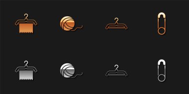 Hanger gardırobu, iplik topu ve güvenlik rozeti ikonu. Vektör