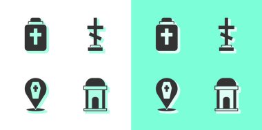 Eski Mezar Odası, Cenaze Vazosu, Haçlı Tabut ve Mezar ikonu. Vektör