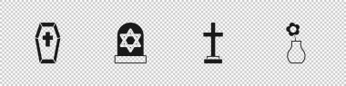 Tabut 'u Cross, Grave yıldızı David ve Flower vazo ikonu ile ayarla. Vektör