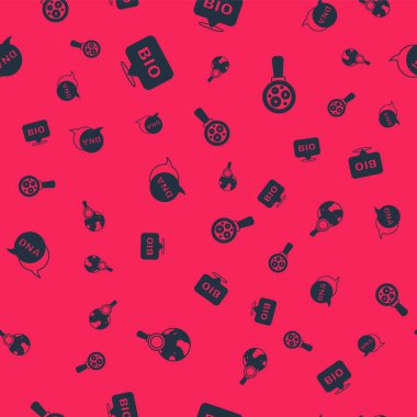 Büyüteçleri küreyle, biyosağlıklı yiyeceklerle, DNA sembolleriyle ve mikroorganizmalarla büyüteç altında tutun. Vektör