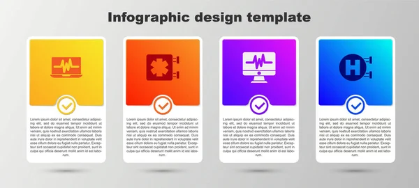 Set Laptop Cardiogram Medical Symbol Emergency Monitor Hospital Signboard Business — Stock Vector