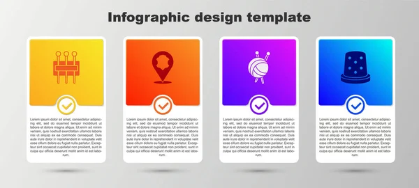 Állítsa Varráshoz Bőr Fonal Labda Kötőtűvel Gyűszűvel Üzleti Infografikai Sablon — Stock Vector