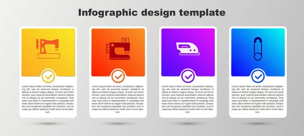 Set Máquina Coser Plancha Eléctrica Pasador Seguridad Plantilla Infografía Empresarial — Vector de stock