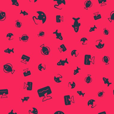 Balina kuyruğunu okyanus dalgasına, İğne Grisi 'ne, Balık ve Köpekbalığını kusursuz desene ayarlayın. Vektör