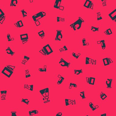 Krem kozmetik tüpü, tıraş jeli köpüğü, kavanoz ve tıbbi lastik eldivenleri pürüzsüz desenlere ayarlayın. Vektör