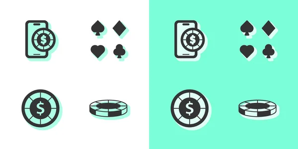 Установите Фишки Казино Настольную Онлайн Игру Покер Значок Deck Playing — стоковый вектор