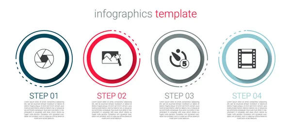 Conjunto Obturador Cámara Retoque Fotos Temporizador Cartucho Rollo Plantilla Infografía — Vector de stock