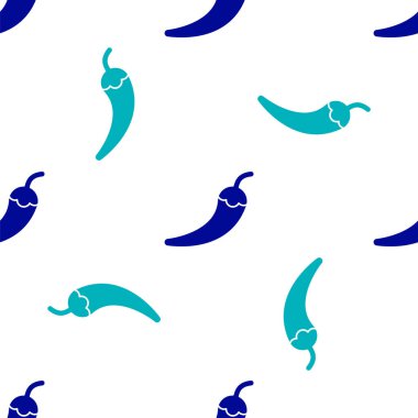 Blue Hot chili biber ikonu beyaz arka planda izole edilmiş pürüzsüz desen. Market, mutfak ürünleri, baharat ve baharat paketi, yemek kitabı için tasarım. Vektör.