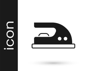 Siyah elektrikli demir ikonu beyaz arkaplanda izole edilmiş. Buhar ütüsü. Vektör.