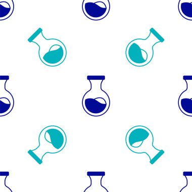 Mavi test tüpü ve kimyasal test ikonu beyaz arka planda izole edilmiş kusursuz desen. Laboratuvar cam levhası. Vektör.