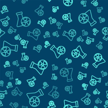 Zehirli sıvı ikona sahip yeşil çizgi laboratuvar kimyasal deney şişesi mavi arka planda izole edilmiş. Biyolojik tehlike sembolü. Radyasyon ikonu olan tehlikeli bir sembol. Vektör.