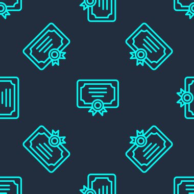 Yeşil çizgi sertifika şablonu simgesi mavi arkaplanda izole edilmiş pürüzsüz desen. Başarı, ödül, diploma, burs, diploma kavramları. Vektör.