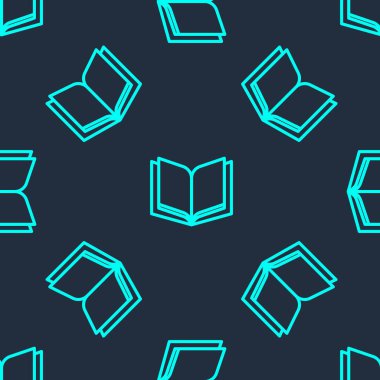 Yeşil çizgi Açık kitap simgesi mavi arkaplanda izole edilmiş kusursuz desen. Vektör.