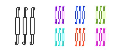 Beyaz arka planda siyah çizgi örgü kancası ikonu izole edildi. Örgü kancası. Simgeleri renklendirin. Vektör.