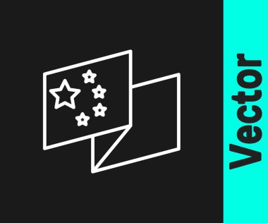 Beyaz çizgi Çin bayrağı simgesi siyah arkaplanda izole edildi. Vektör.