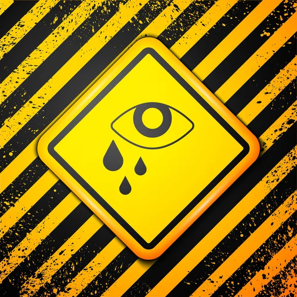 Μαύρο Δάκρυ Κραυγή Εικονίδιο Ματιών Απομονώνονται Κίτρινο Φόντο Σημάδι Προειδοποίησης — Διανυσματικό Αρχείο