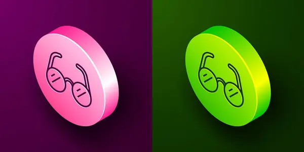 Isométrique Ligne Lunettes Icône Isolée Sur Fond Violet Vert Symbole — Image vectorielle