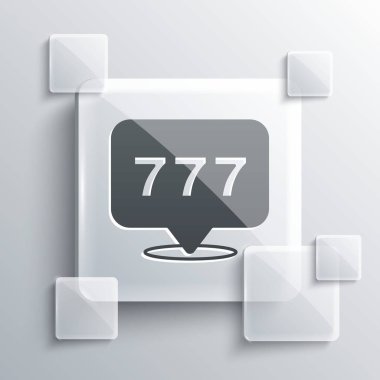 Gri arka planda izole edilmiş şanslı yedili büyük ikramiye ikonu olan gri kollu makine. Kare cam paneller. Vektör.