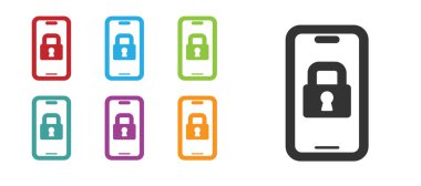 Beyaz arkaplanda izole edilmiş kilit ikonu için kablosuz teknolojisi olan siyah dijital kapı kilidi. Kapı kolu tabelası. Güvenlik akıllı ev. Simgeleri renklendirin. Vektör.