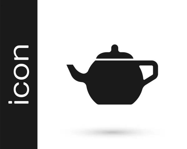 Черный Традиционный Китайский Чайная Церемония Икона Изолированы Белом Фоне Чайник — стоковый вектор