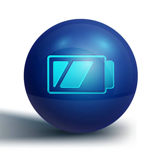 Blauwe Batterij Voor Camera Pictogram Geïsoleerd Witte Achtergrond Bliksemschicht Symbool — Stockvector