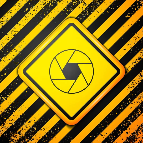 Black Camera Shutter Icon Isolated Yellow Background Warning Sign Vector — Stock Vector