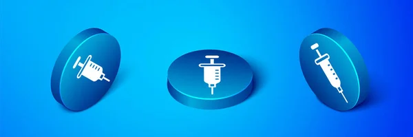 Isometric Şırınga Simgesi Mavi Arkaplanda Izole Edildi Aşı Için Şırınga — Stok Vektör