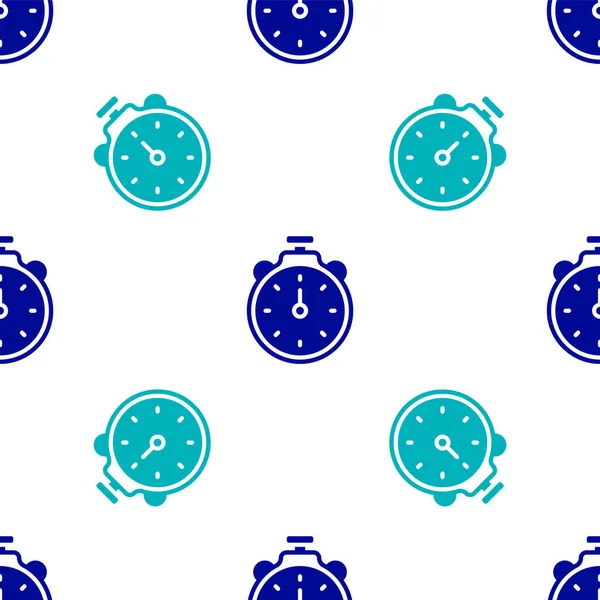 Blue Stopwatch Icon Isolated Seamless Pattern White Background Time Timer — Stock Vector