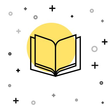 Siyah çizgi açık kitap simgesi beyaz arkaplanda izole edildi. Rastgele dinamik şekiller. Vektör.