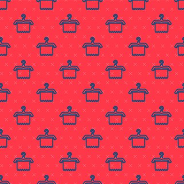 Mavi çizgi elbise askısı ikonu kırmızı arka planda izole edilmiş kusursuz desen. Temiz havlu işareti. Vestiyer ikonu. Kıyafet servis sembolü. Çamaşır askısı. Vektör.