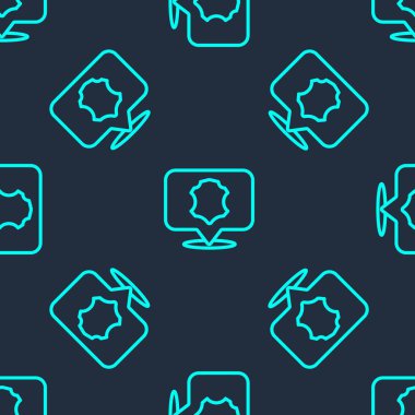 Yeşil çizgi deri ikonu mavi arkaplanda izole edilmiş pürüzsüz desen. Vektör.