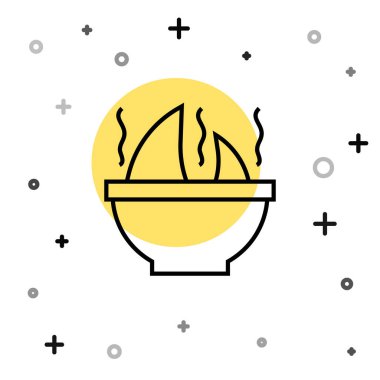 Beyaz zemin üzerinde siyah çizgi köpek balığı yüzgeci çorba ikonu izole. Rastgele dinamik şekiller. Vektör.