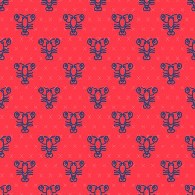 Mavi çizgi Istakoz simgesi, kırmızı arkaplanda kusursuz desen izole etti. Vektör.