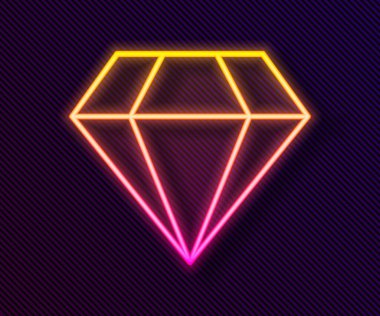 Parlayan neon çizgisi simgesi siyah arkaplanda izole edildi. Mücevher sembolü. Mücevher taşı. Vektör.