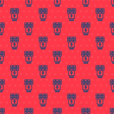 Mavi çizgi fotoğraf makinesi flaş ikonu kırmızı arkaplandaki kusursuz deseni izole etti. Vektör.