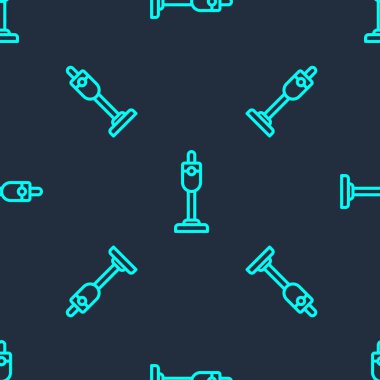 Yeşil çizgi elektrikli süpürge ikonu mavi arka planda izole edilmiş pürüzsüz desen. Vektör.