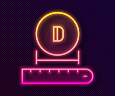 Parlayan neon çizgi çapı simgesi siyah arkaplanda izole edildi. Vektör.