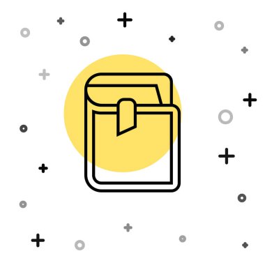 Siyah çizgi kitap simgesi beyaz arkaplanda izole edildi. Rastgele dinamik şekiller. Vektör.