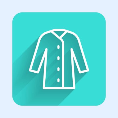 Beyaz çizgili yağmurluk simgesi uzun gölgeli izole edilmiş. Yeşil kare düğmesi. Vektör.