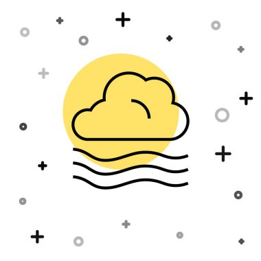 Siyah çizgi Windy hava durumu simgesi beyaz arkaplanda izole edildi. Bulut ve rüzgar. Rastgele dinamik şekiller. Vektör.