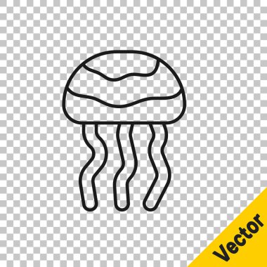 Siyah çizgi denizanası simgesi şeffaf arkaplanda izole edilmiş. Vektör.